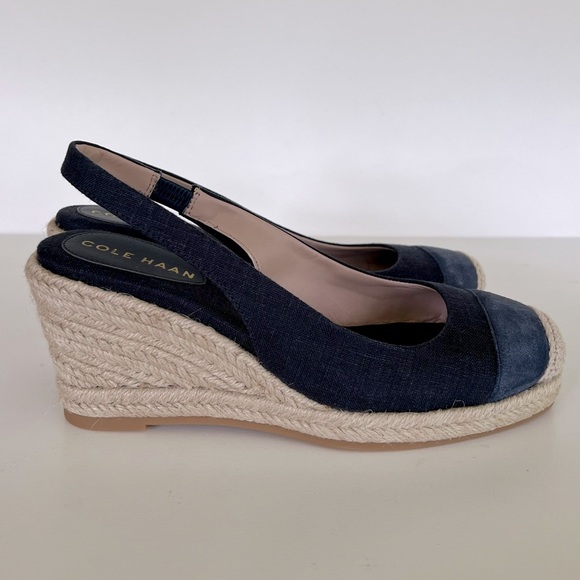 Cole Haan Cloudfeel Denim Slingback Espadrille Wedge Pumps, Navy, 6.5B - Picture 10 of 12